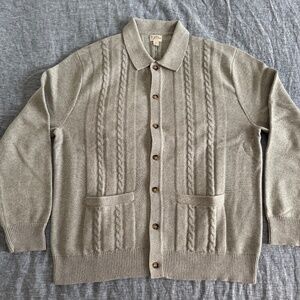 J,. Crew Heritage cotton cable-knit cardigan sweater-polo - Grey - Size XL